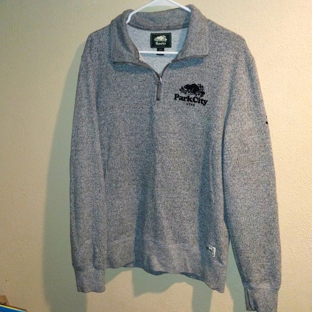 Roots Canada Men S Sweatshirt Salt & Pepper Cotton Long Sleeve 1/4 Zip Pullover